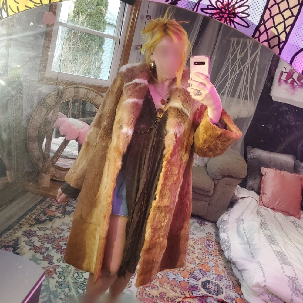 Penny lane coat fur lined brown tan white trench coat 70s 90s boho paddors large